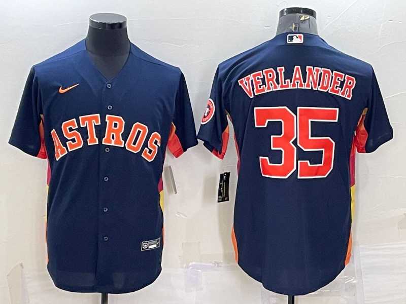 Mens Houston Astros #35 Justin Verlander Navy Blue With Patch Stitched MLB Cool Base Nike Jersey